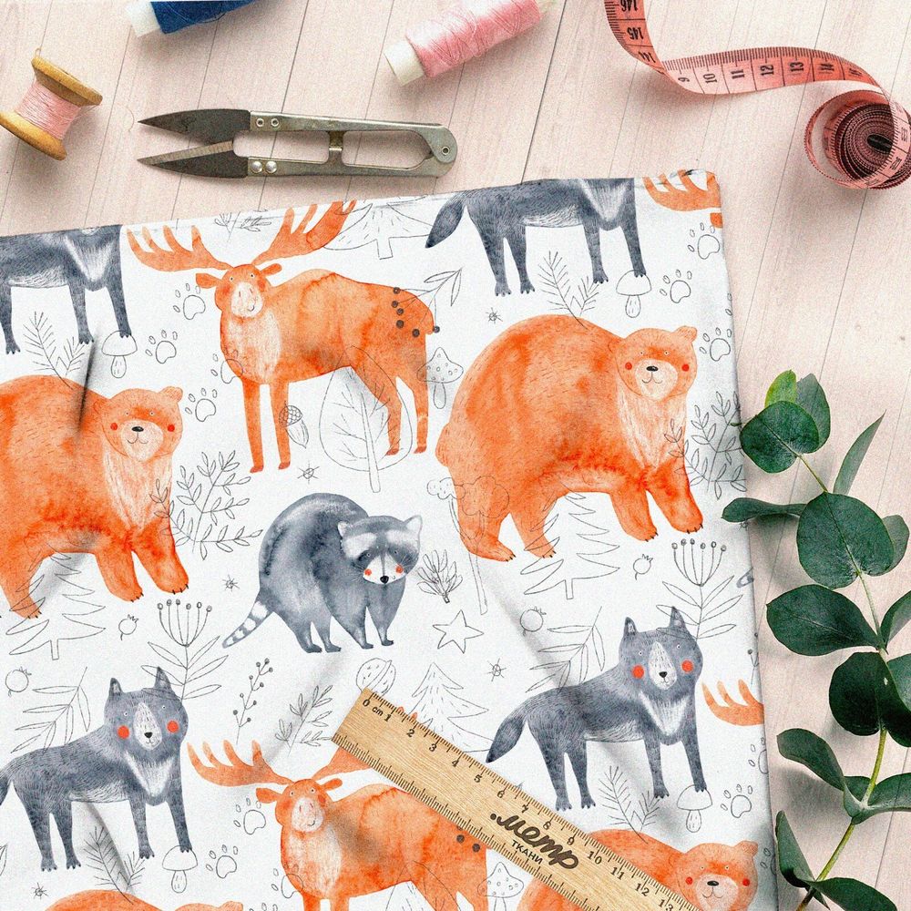 Ткань бязь сказочные болшие лесные звери