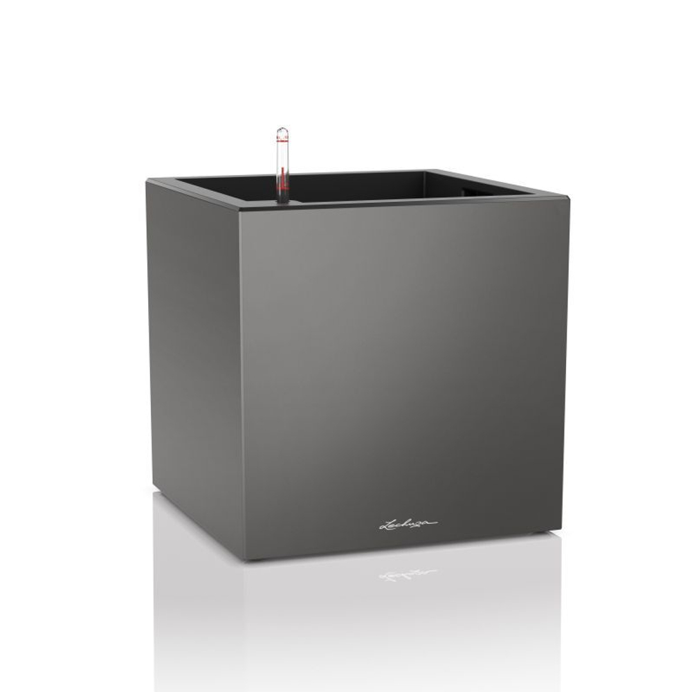 Кашпо Lechuza "Canto Premium Complete charcoal metallic" (пластик), 40x40xH41 см
