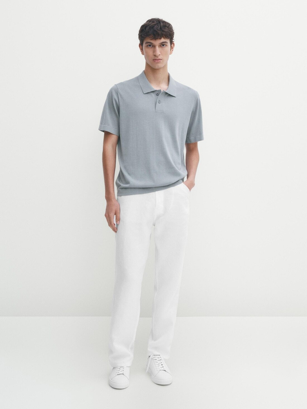 Massimo Dutti Футболка-поло с короткими рукавами, голубой