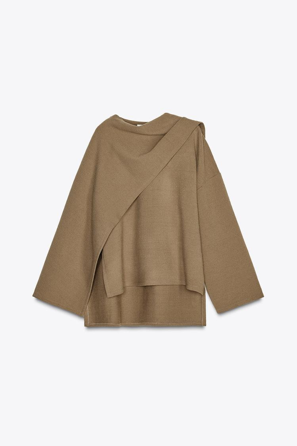 ZARA СВИТЕР С КАПЮШОНОМ И ШАРФОМ, МЯГКИЙ КАШТАНОВЫЙ