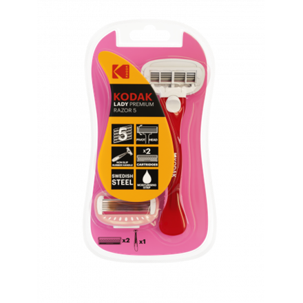 Бритвенная система Kodak LADY Prem Razor 5 женская 5 лезвий розовая 2 сменных кассеты