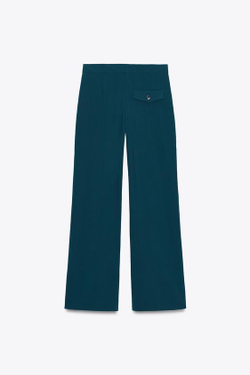 ZARA ШИРОКИЕ БРЮКИ С ЗАЩИПАМИ, СИНЕ-ЗЕЛЕНЫЙ