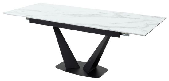 Стол Ниагара 160 БЕЛЫЙ МРАМОР, стекло / ЧЕРНЫЙ