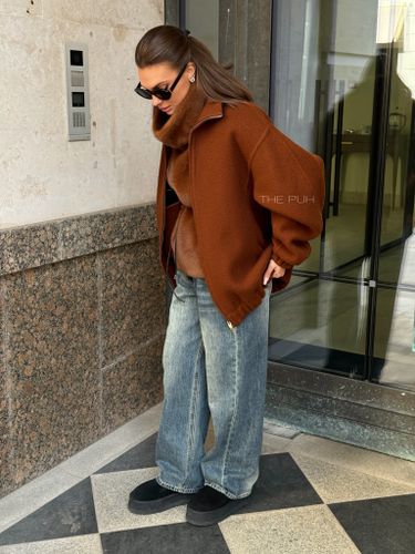 Шерстяной коричневый оверсайз бомбер