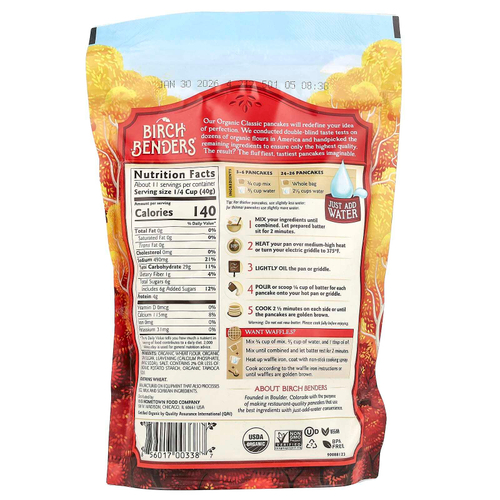 Birch Benders, смесь для блинов и вафель, классическая органическая, 454 г (16 унций)