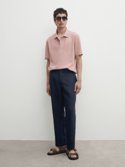 Massimo Dutti Поло из рельефного хлопкового пике, пестро-розовый