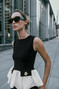 ZARA КОМБИНИРОВАННЫЙ ТОП ИЗ ЭЛАСТИЧНОЙ ТКАНИ, ЧЕРНЫЙ/БЕЛЫЙ