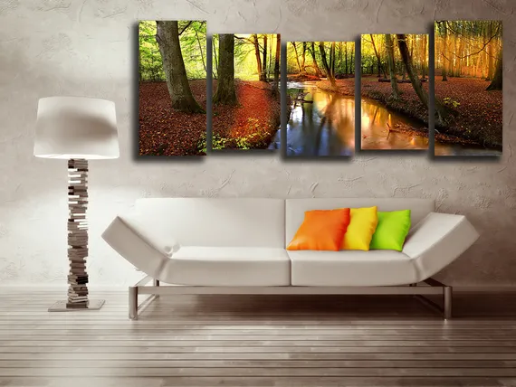 Модульная картина "Река в лесу"