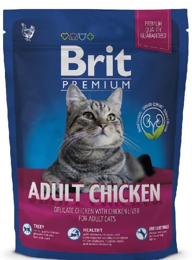 Brit Premium Сat adult Chicken 300г. сухой корм для кошек с курицей и печенью