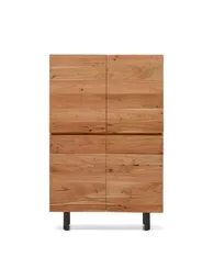 Буфет Uxue из массива акации с беленой отделкой и черной сталью 100 x 155