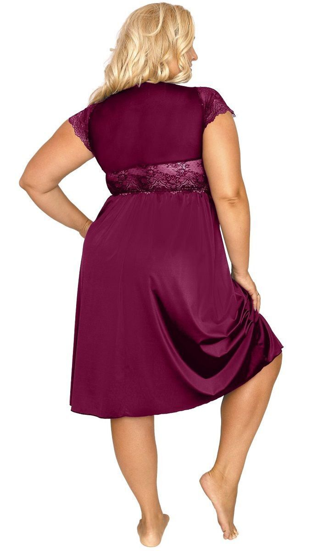 Сорочка из эластичной микрофибры с лифом из кружевного полотна (Размер: 4X) (Цвет: черный)