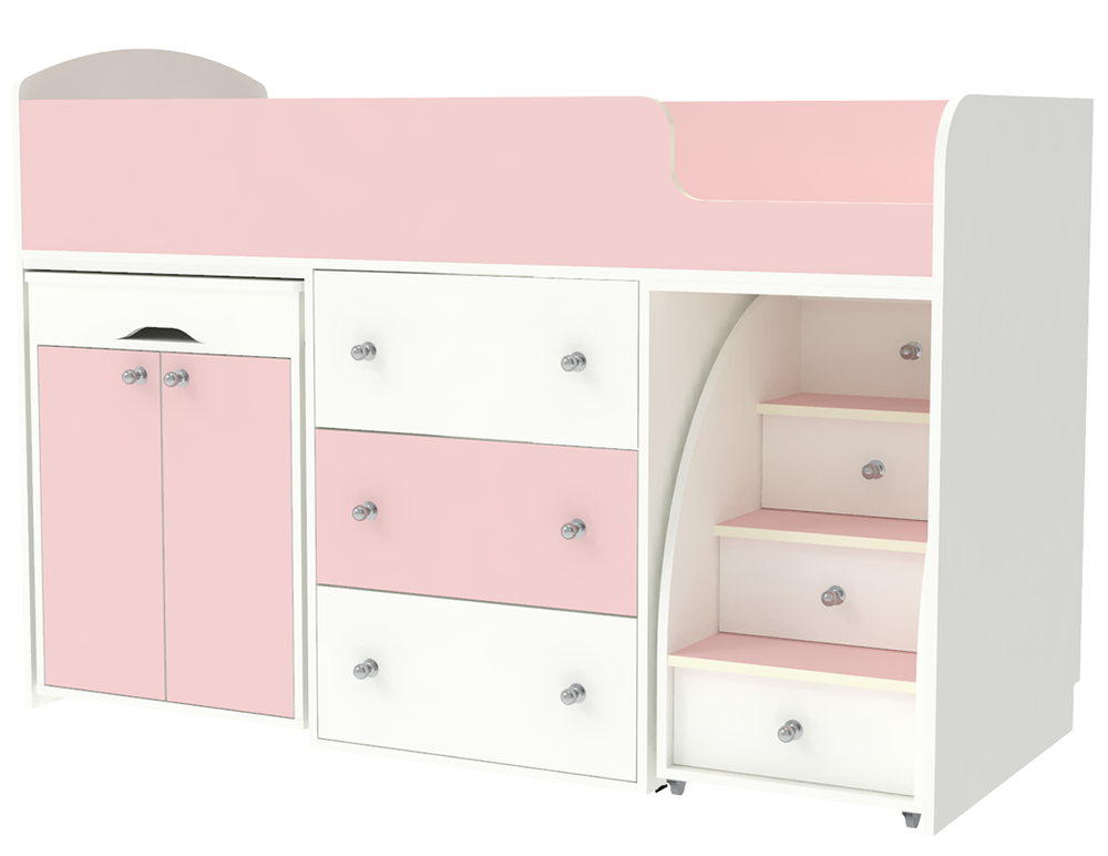 Кровать-чердак КарИВи Малыш Белый  Розовый