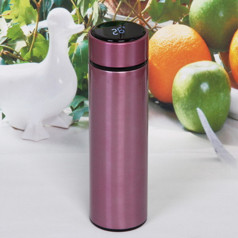 Термос 500мл «Стиль» с датчиком температуры и ситом, розовый перламутр