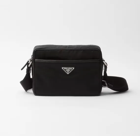 Сумка Prada на плечо из нейлона и сафьяновой кожи, черный