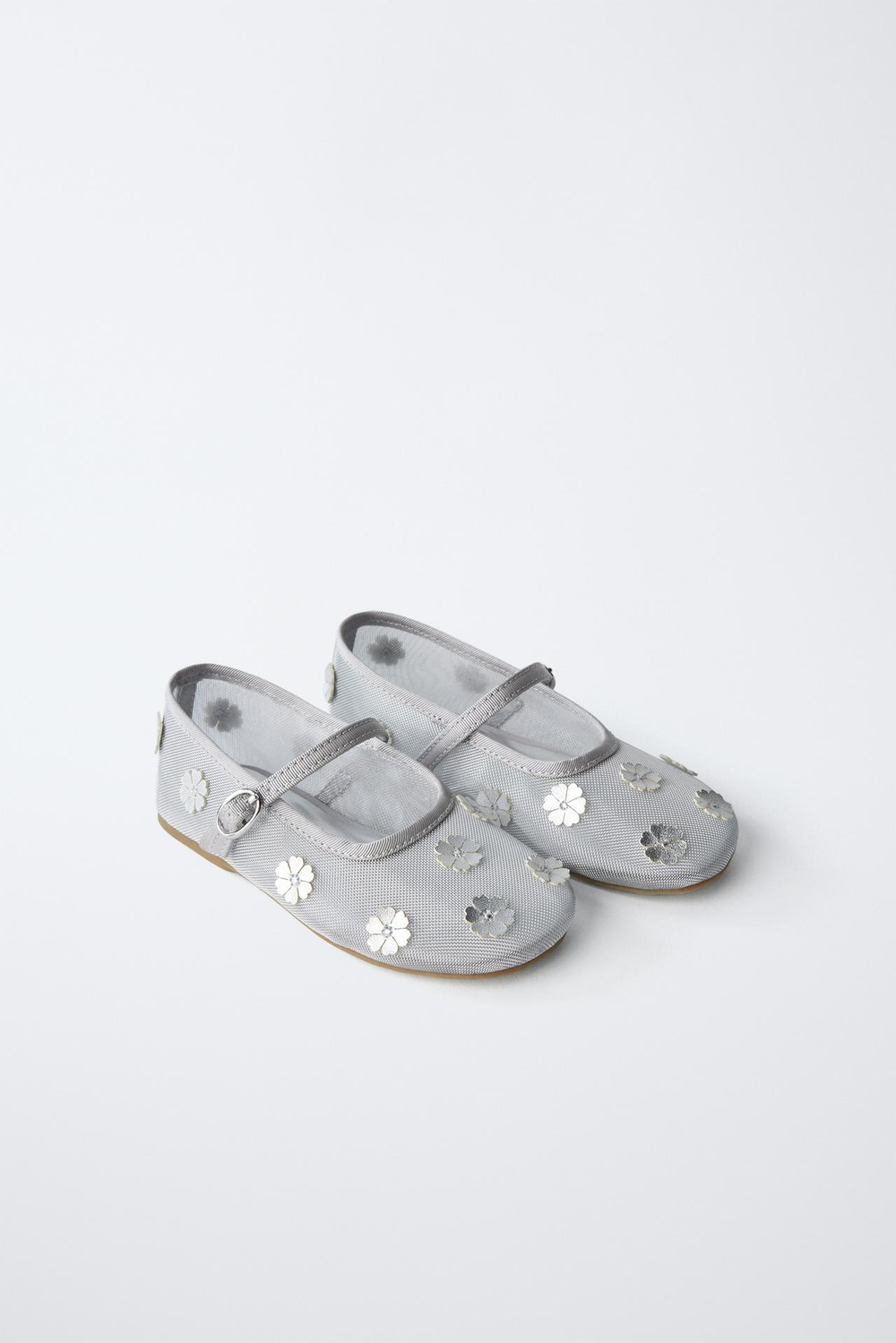 ZARA БАЛЕТКИ «ЦВЕТЫ», СЕРЫЙ