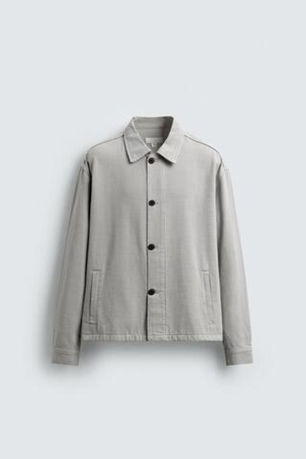 ZARA КУРТКА-РУБАШКА BOXY FIT В ЕЛОЧКУ, СЕРЫЙ
