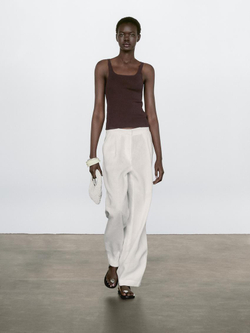 Massimo Dutti Топ из 100% хлопка в рубчик, бордово-красный