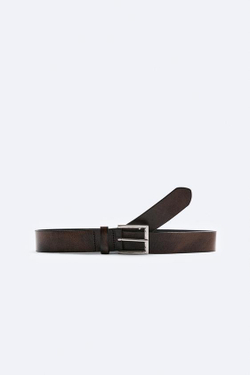 ZARA КОЖАНЫЙ РЕМЕНЬ В ВИНТАЖНОМ СТИЛЕ, КОРИЧНЕВЫЙ
