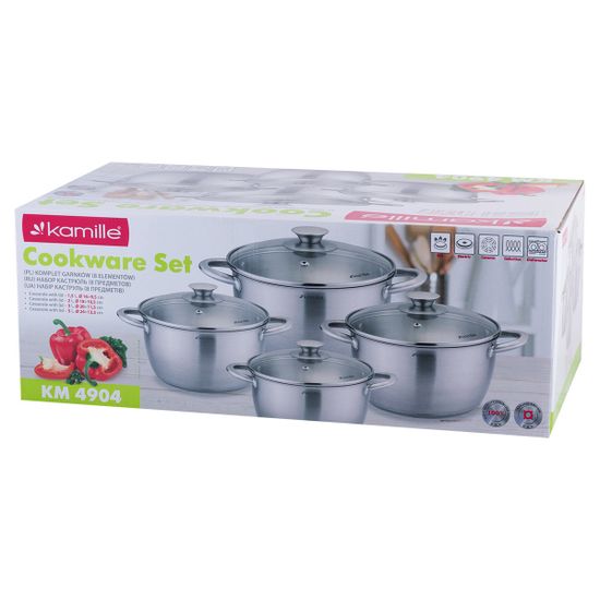 Набор кастрюль 8 предметов Kamille KM 4904 из нержавеющей стали 1,5 л; 2 л; 3 л; 5 л.