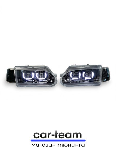 Фары ВАЗ 2113, 2114, 2115 передние с белыми галочками в стиле BMW ver 2.0 c Bi LED модулями, черная маска, тонированные поворотники
