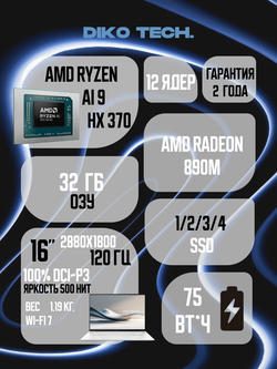 Ноутбук Asus Zenbook S16 Air / OLED / Ryzеn АI 9 НХ 370 / Rаdеоn 890М / 32 / 1Tb / WHITE