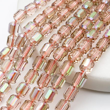 Бусина Бочонок, стекло, цвет персиковый, размер 7,5*5,7 мм, цена за 12-13 шт (1/4 нити)