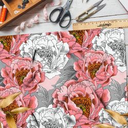 Ткань поплин шикарные пионы