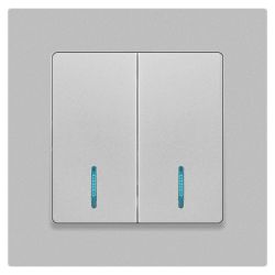 Выключатель Intro Accent 6-105-03 двойной с подсветкой, 10А-250В, IP20, СУ, AL/CU, алюминий | Intro