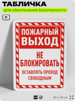 Табличка для обеспечения безопасности "Пожарный выход, оставлять проход свободным", для офиса, по охране труда для предприятия, организаций, 40х30 см, Silver Plane x Айдентика Технолоджи