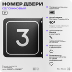 Табличка флажковая с номером 3 на дверь квартиры, для офиса, кабинета, аудитории, склада, черная двустороняя 19х19 см, Айдентика Технолоджи