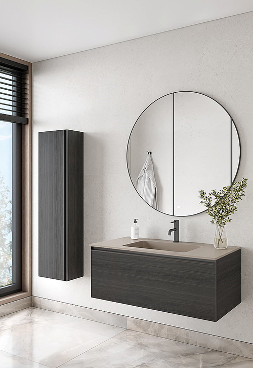 Тумба с раковиной Armadi Art QUATRO 1 100 OAK ANTHRACITE/профиль ANTHRACITE/раковина DAPHNE