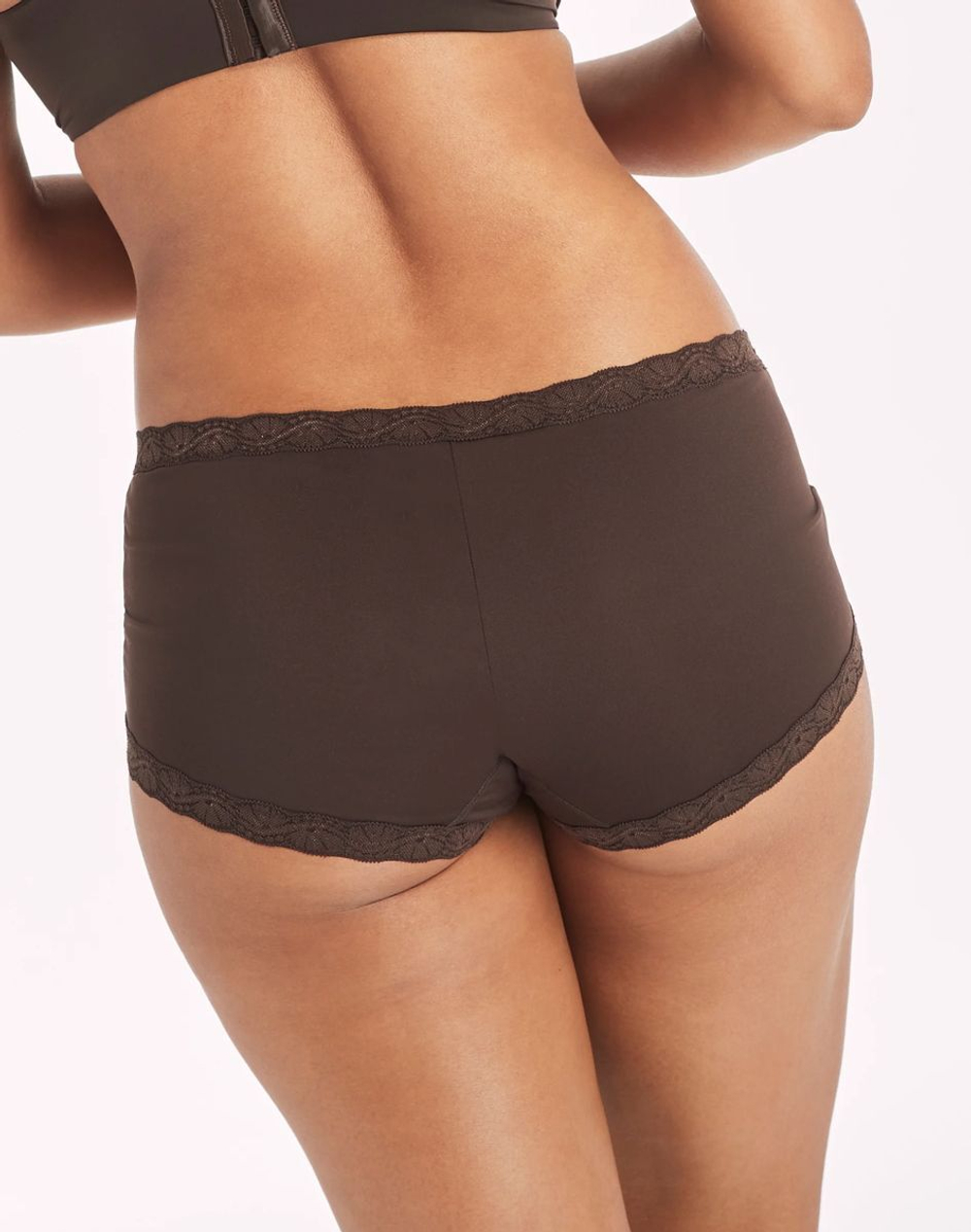 Коричневые трусы-шорты из микрофибры с кружевной отделкой (Размер: L) (Цвет: коричневый)