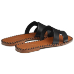 Hermes Oran leather fashion woven calfskin sandals one-word slippers women's black brown, H221110Z 02