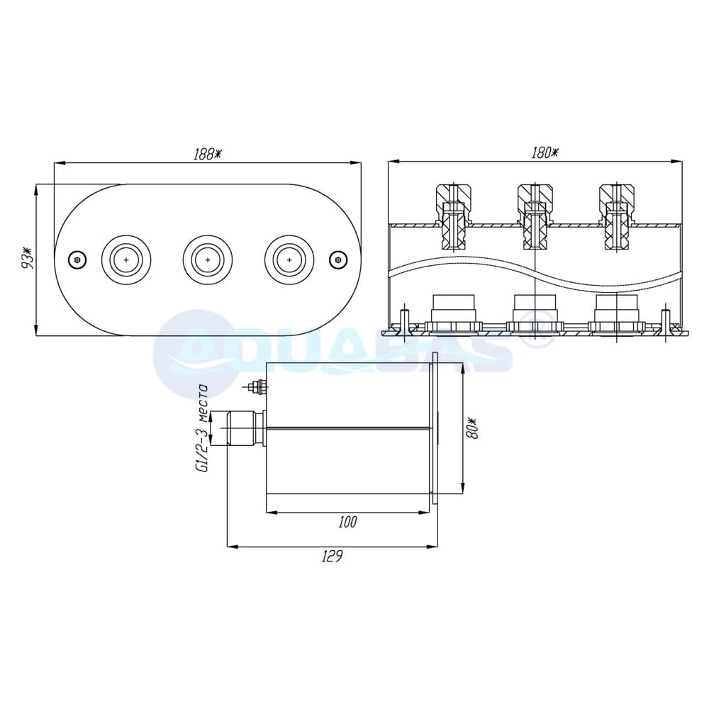 АД.02.3/1 Адаптер для трех сенсорных пьезокнопок ПК.01 плитка, AISI-316