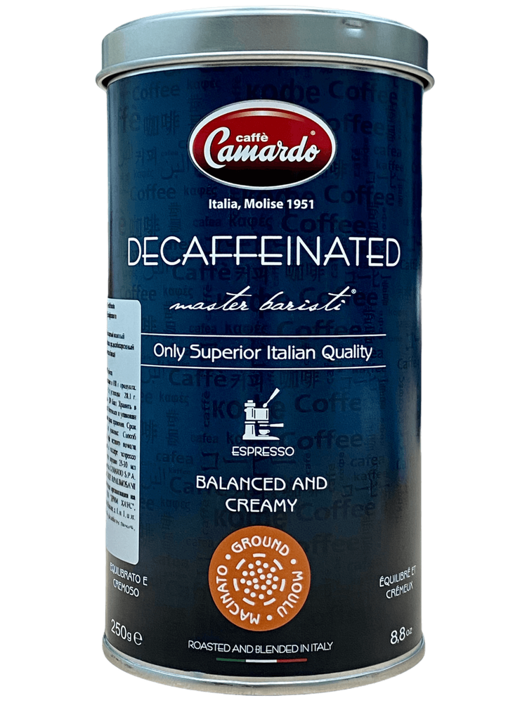 Кофе молотый Camardo Espresso Decaffeinated 250гр, без кофеина ж/б