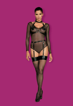 Стильный пояс для чулок с металлическими колечками (Размер: S-M-L) (Цвет: черный)