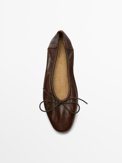 Massimo Dutti Балетки со сборками и бантом, коричневый