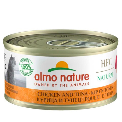 Almo Nature консервы для кошек "HFC Natural" с курицей и тунцом (75% мяса) 70 г банка