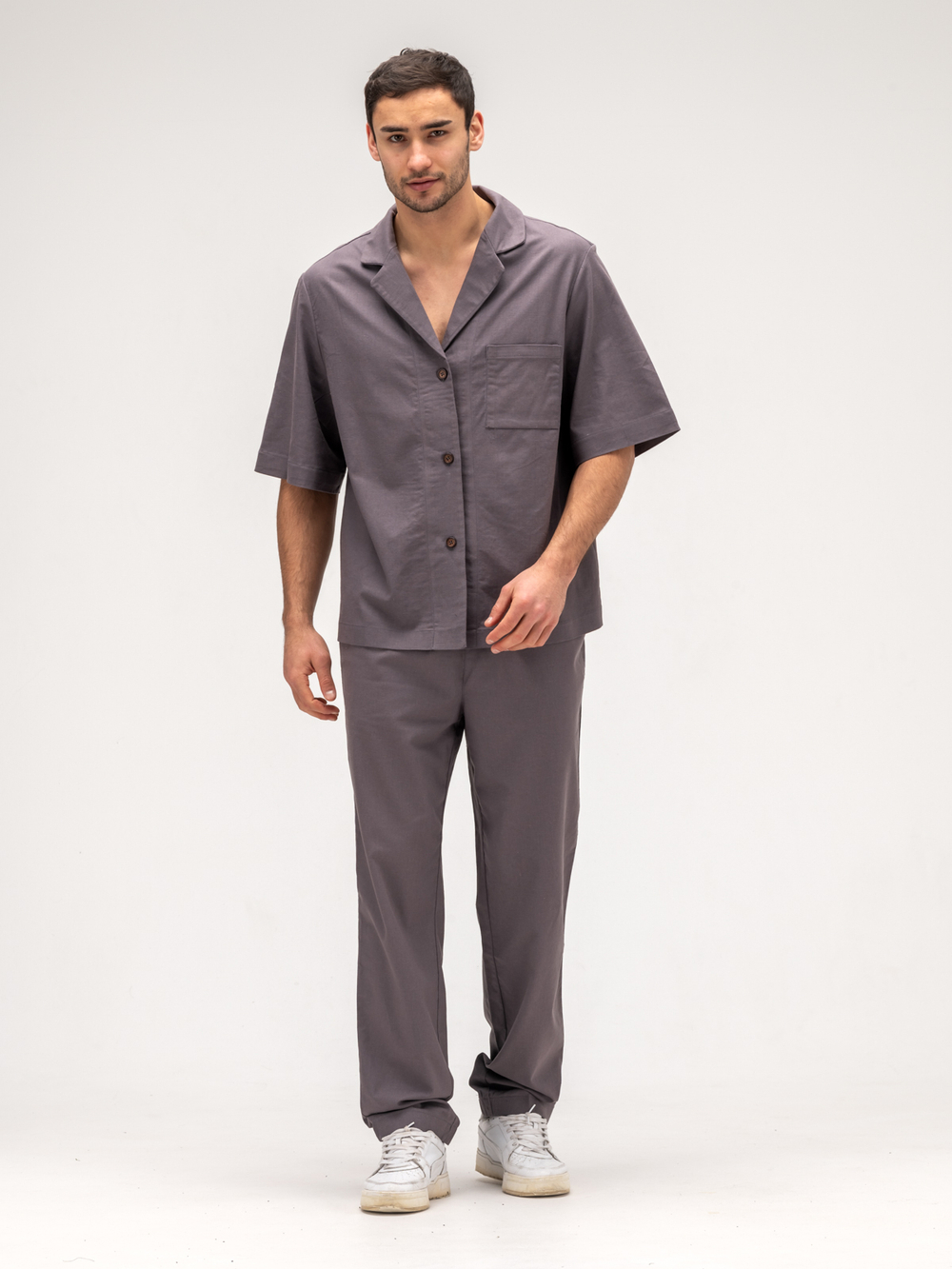 Костюм мужской льняной. Рубашка с брюками. Графит