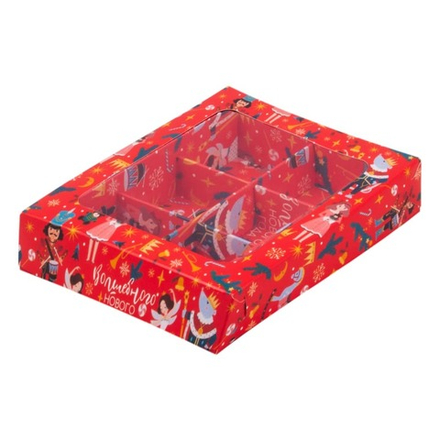 Коробка для 6 конфет "Щелкунчик" с прозрачной крышкой, 15,5х11,5х3 см