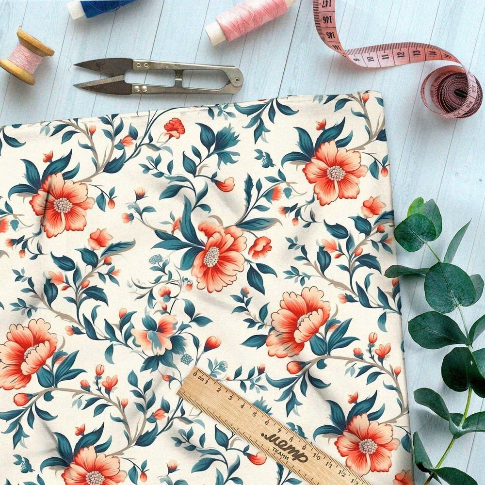 Ткань премиум атлас весенняя цветочная иллюстрация