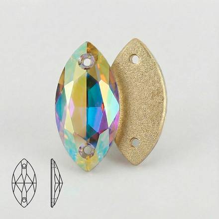 Стразы пришивные из стекла, цвет Crystal AB, форма Navette