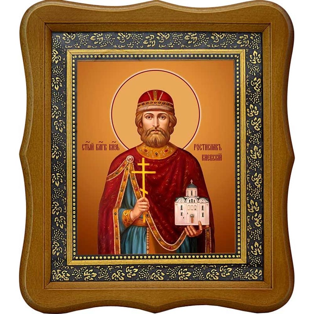 Ростислав (в Крещении Михаил) Мстиславич Киевский, Смоленский благоверный князь. Икона на холсте.