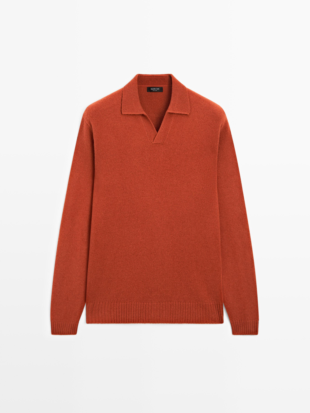 Massimo Dutti Свитер поло из смесовой шерсти с V-образным вырезом, мандариновый