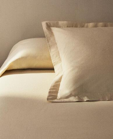 ZARA HOME ХЛОПКОВЫЙ ПОДОДЕЯЛЬНИК В ПОЛОСКУ, БЕЖЕВЫЙ