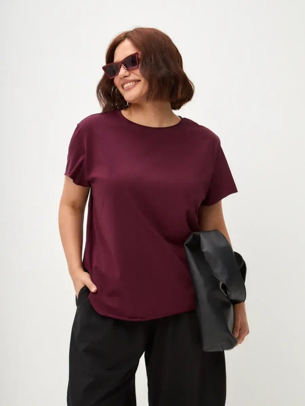 Футболка дизайнерская оверсайз с фигурным низом винный