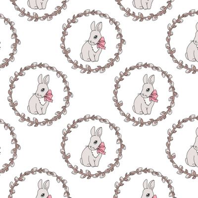 Пасхальный кролик и верба на белом