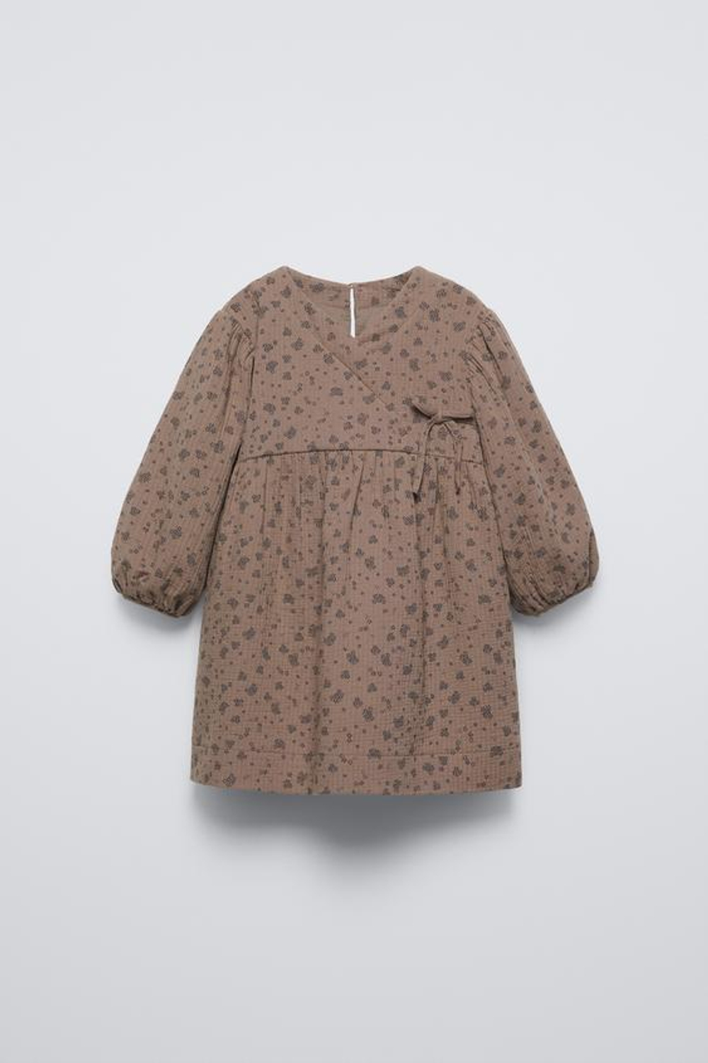 ZARA ПЛАТЬЕ ИЗ РЕЛЬЕФНОЙ ТКАНИ С ПРИНТОМ, КОРИЧНЕВЫЙ