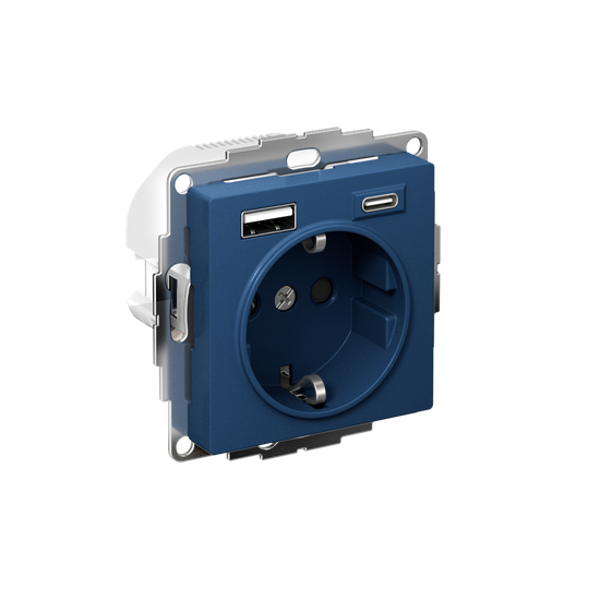 Розетка AtlasDesign 16А с 2-мя заряд. устройствами USB тип A+C 5В/2.4А/3.0А 2х5В/1.5А механизм аквамарин SE ATN001132