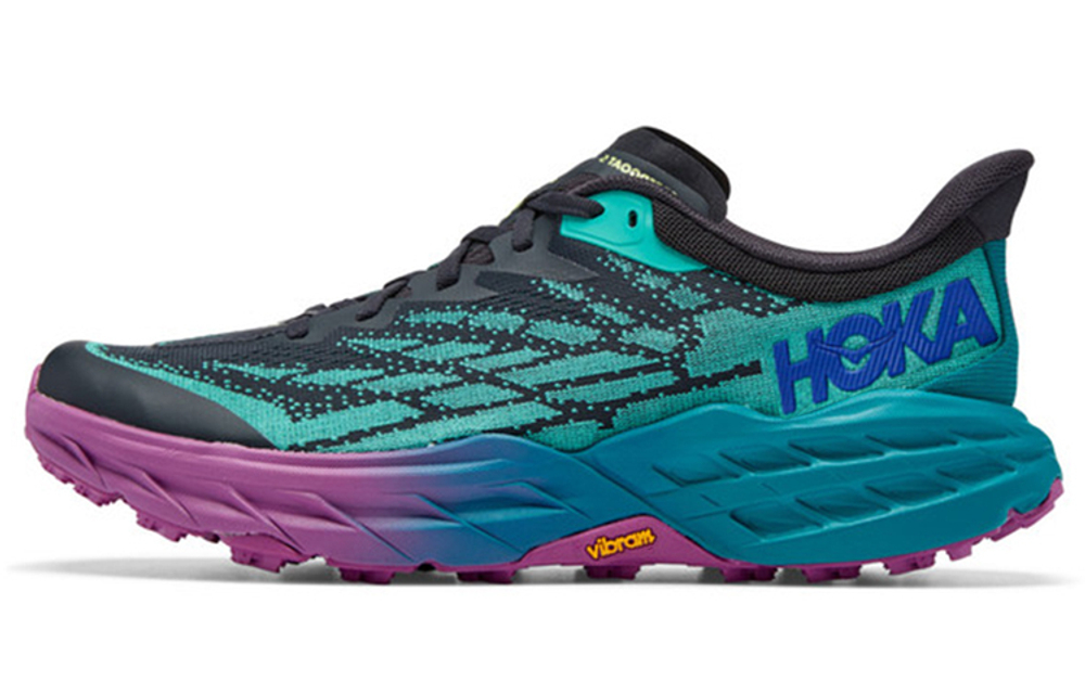 HOKA ONE ONE Speedgoat 5 lace-up fabric shock absorption, non-slip, wear-resistant low-top cross-country running shoes men's black, green and blue